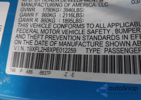 2023 Honda Civic Sport from USA, damaged, VIN 19XFL2H8XPE012259